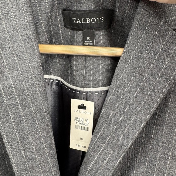 Talbots Blazer Womens Size 10 Gray Wool Blend Pinstripe One Button Jacket Office - Picture 4 of 12